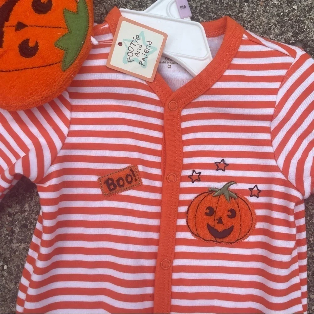 Best Beginnings Striped Halloween Pumpkin Onesie Footie Pajama 9 Months